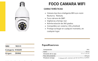 Foco Cámara Seguridad IP Bombillo Wifi Panorámica