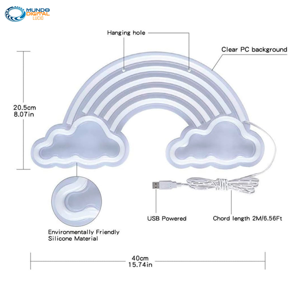 Lampara Arcoiris Nubes Led Neon